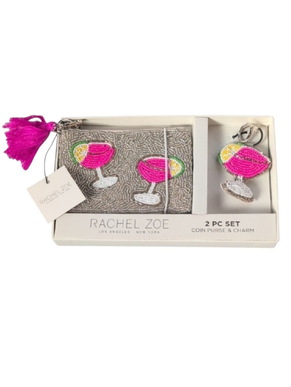 Rachel Zoe Beaded Cosmopolitan 2 Piece Coin Purse & Bag Charm Set